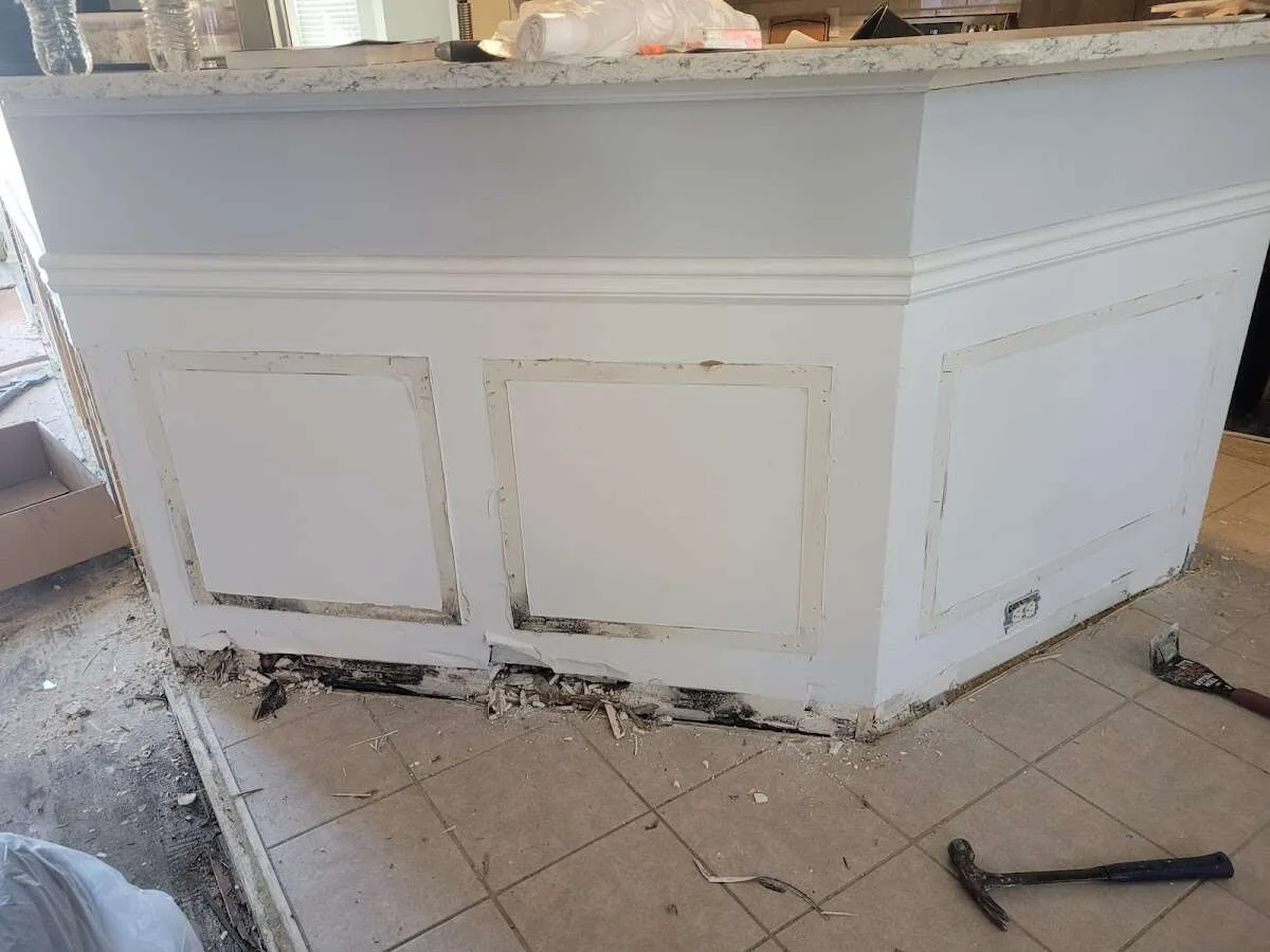 Water damage and mold on kitchen during Storm Damage Restoration in Woodward